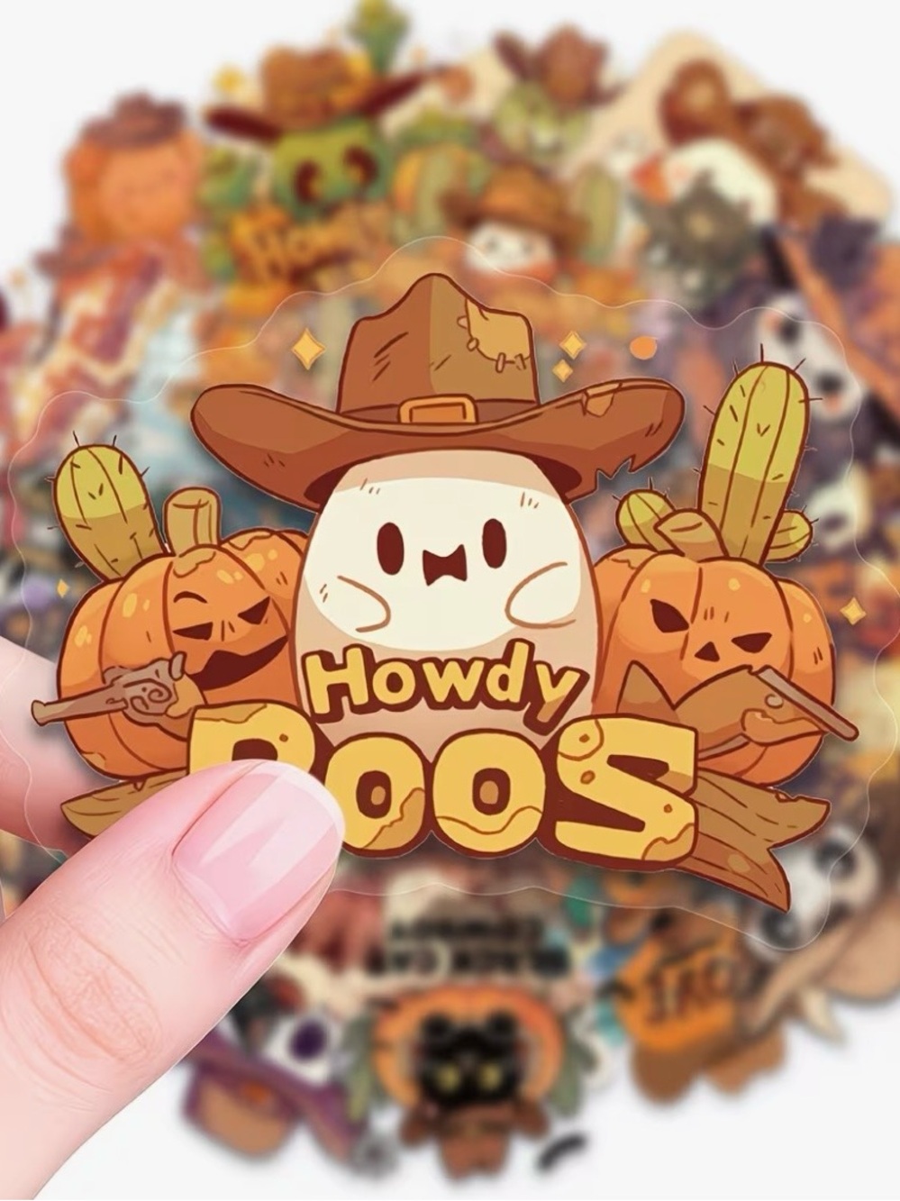 56 Western Halloween Stickers Cowboys & Cowgirls Cactus Pumpkins Ghost Boots - Picture 13 of 16